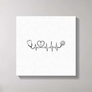Medical Heartbeat Stethoscope Vector Shirt Design_ Canvas Print
