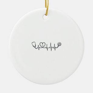 Medical Heartbeat Stethoscope Vector Shirt Design_ Ceramic Tree Decoration