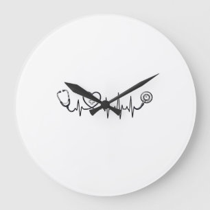 Medical Heartbeat Stethoscope Vector Shirt Design_ Large Clock