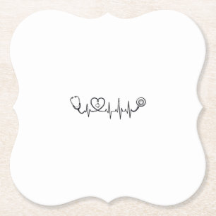 Medical Heartbeat Stethoscope Vector Shirt Design_ Paper Coaster
