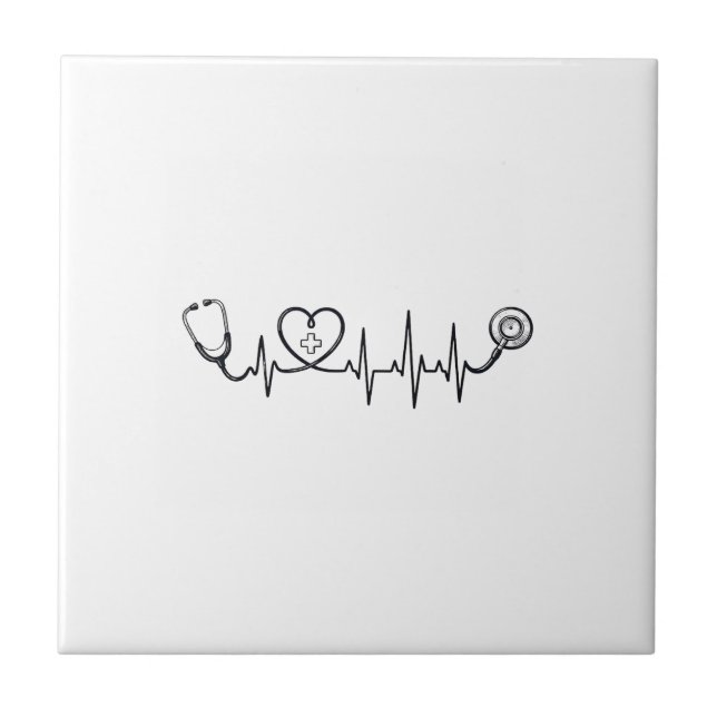 Medical Heartbeat Stethoscope Vector Shirt Design_ Tile (Front)