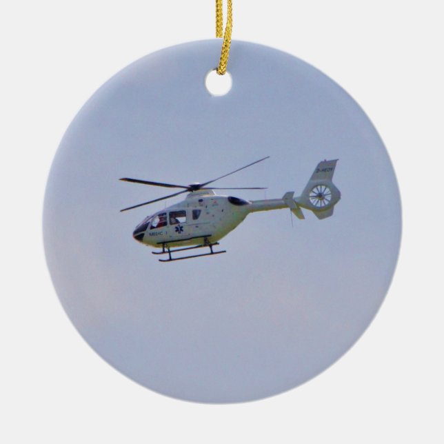 Medical Helicopter Ceramic Tree Decoration (Front)
