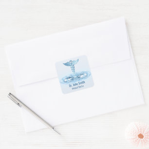 Medical Hermes Rod Caduceus Water Ripples Blue Square Sticker