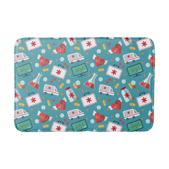 Medical Icon Pattern Bath Mat (Front)