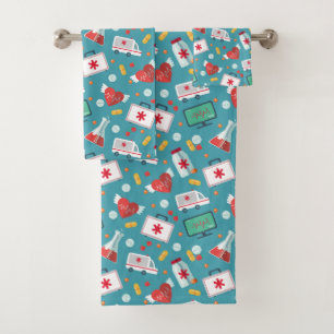 Medical Icon Pattern Bath Towel Set