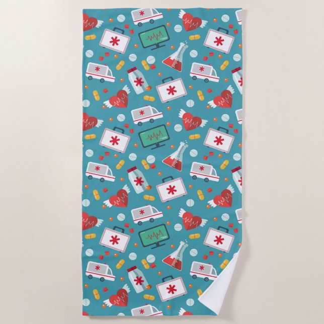 Medical Icon Pattern Beach Towel (Front)