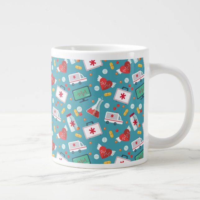Medical Icon Pattern Large Coffee Mug (Right)