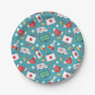 Medical Icon Pattern Paper Plate