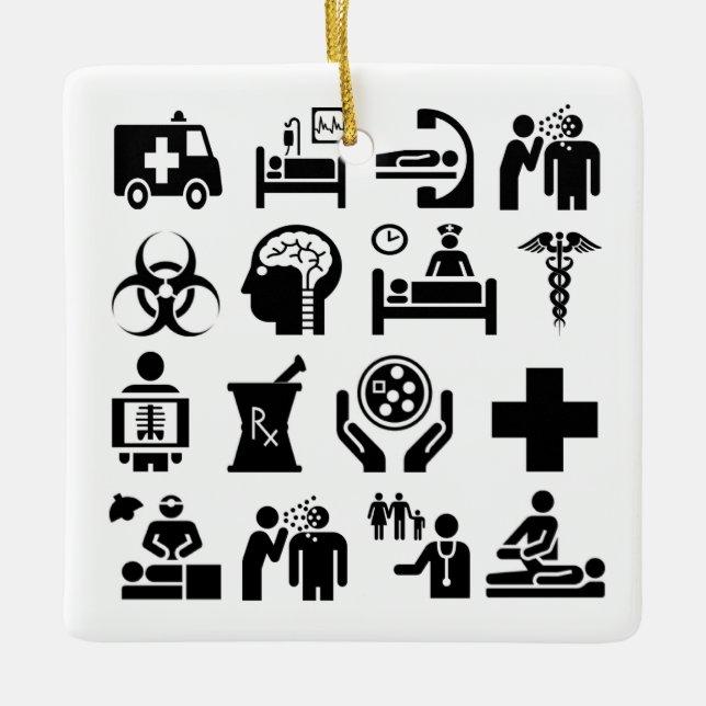 Medical Icons bold black and white design Ceramic Tree Decoration (Front)
