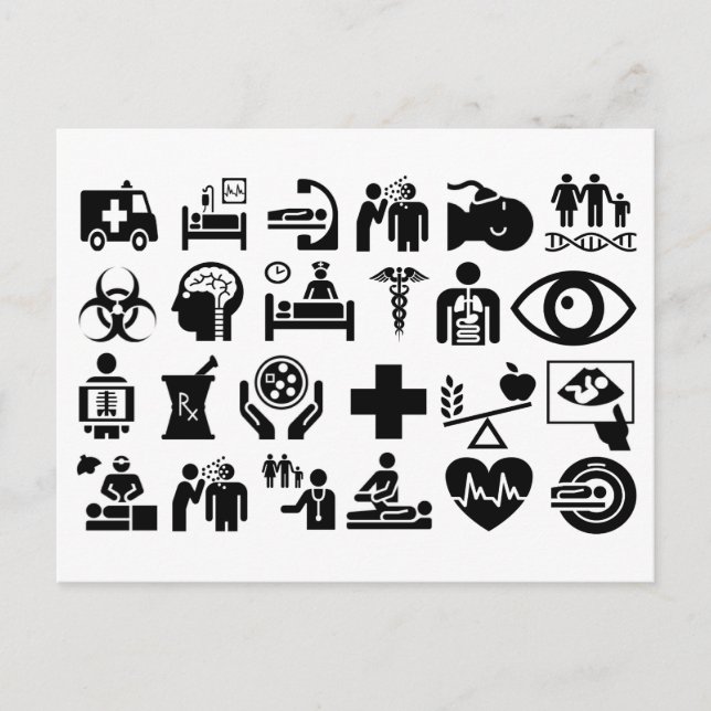 Medical Icons bold black and white design Postcard (Front)