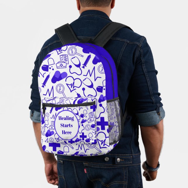 Medical Icons Pattern Customisable Healthcare Printed Backpack (Insitu (Model))