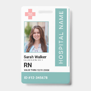 Medical ID photo employee Hospital dusty turquoise Badge