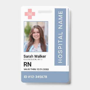 Medical ID photo employee Hospital Staff dustyblue Badge