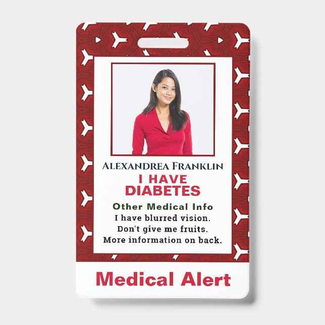 Medical Illness Alert Emergency ID Photo Custom Badge (Front)