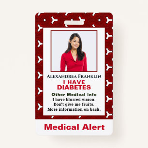 Medical Illness Alert Emergency ID Photo Custom ID Badge