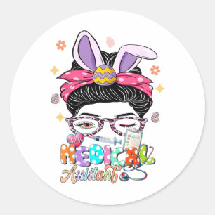 Medical Istant Squad Bunny Messy Bun Ear Flower Ea Classic Round Sticker