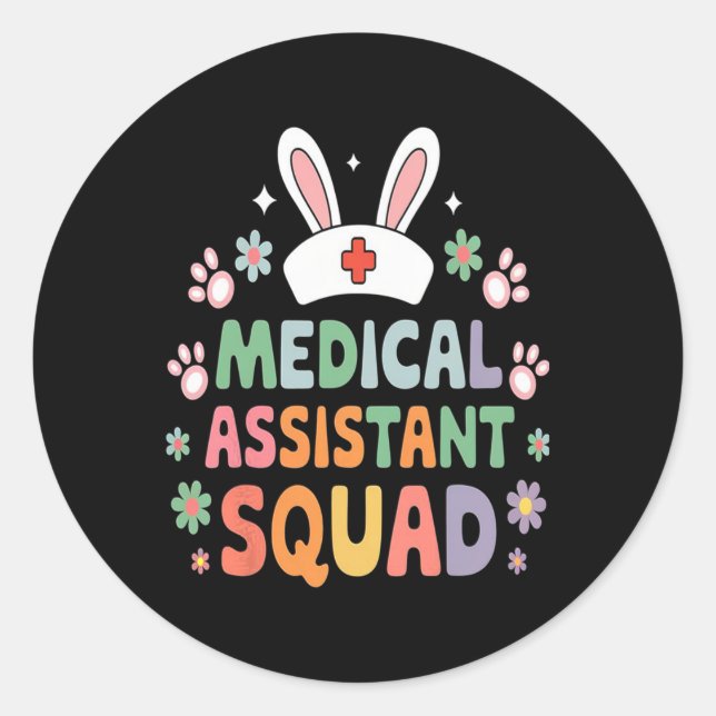 Medical Istant Squad Easter Bunny Costume Eggs  Classic Round Sticker (Front)