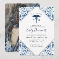Medical Logo Blue Graduation Invitation Greenery