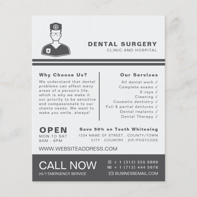 Medical Logo, Dentistry, Dentist Advertising Flyer (Front)