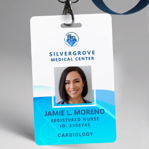 Medical Logo Healthcare Modern Aqua Photo Nurse ID Badge