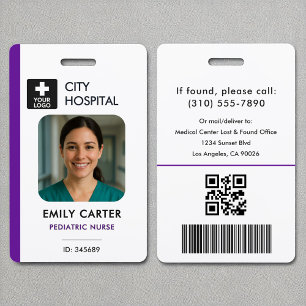 Medical Logo Pediatric Nurse Purple ID Photo  ID Badge