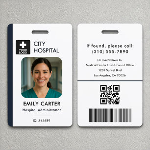Medical Logo QR Code Employee Photo Name Admin ID ID Badge