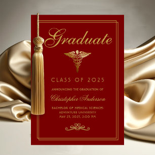 Medical Maroon Gold Caduceus College Graduation Announcement