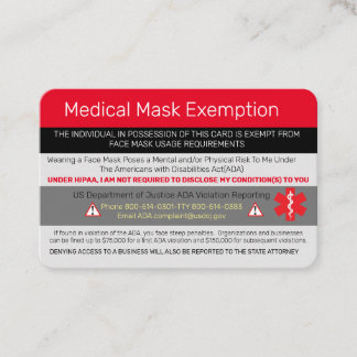Medical Mask Exemption Business Card