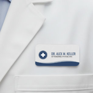 Medical Name Tag   Navy Blue Clinical Wave ID