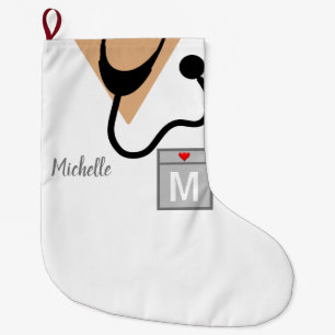 Medical Nurse Scrub Top Monogram Personalized Large Christmas Stocking