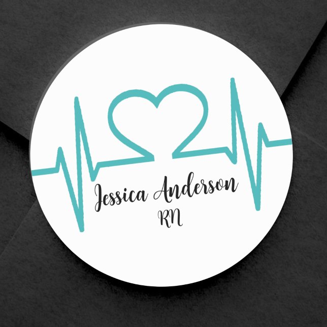 Medical Nursing Doctor Medical Graduation Party Classic Round Sticker (Heart Beat EKG Line Nursing Doctor Medical Classic Round Sticker)