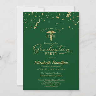 Medical Nursing School Grad Party Gold Green Invitation