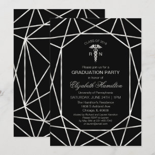 Medical Nursing School Graduation Party Silver Invitation