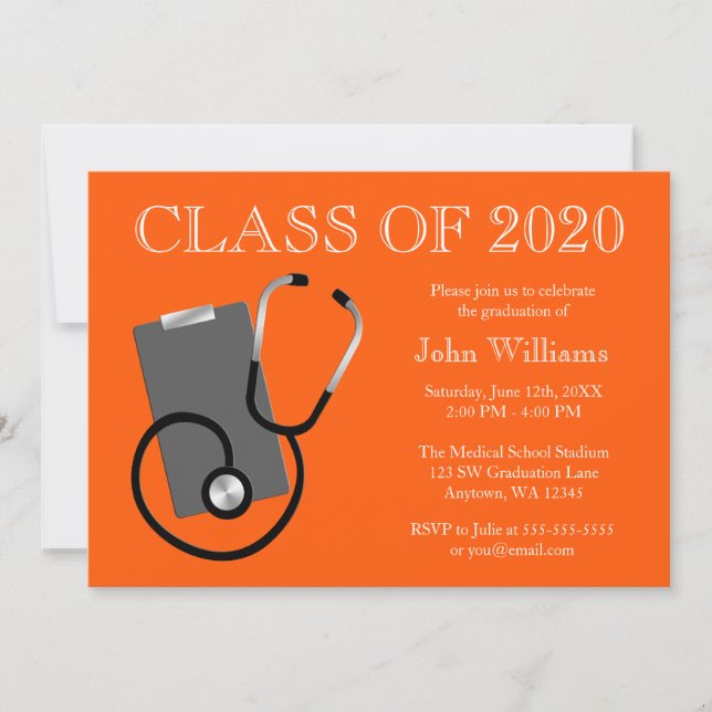 Medical Nursing School Orange Graduation Invitation (Front)