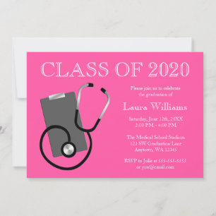 Medical Nursing School Pink Graduation Invitation