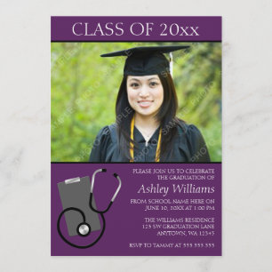 Medical Nursing School Purple Photo Graduation Invitation