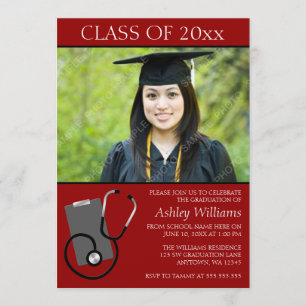 Medical Nursing School Red Photo Graduation Invitation