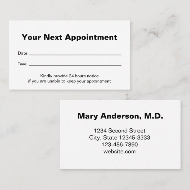 Medical Office Your Next Appointment Reminder Card (Front/Back)