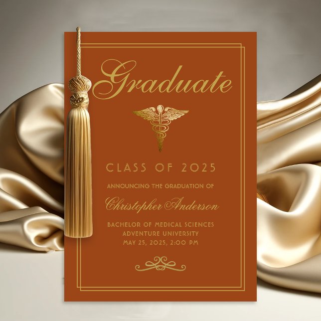 Medical Orange Gold Caduceus College Graduation Announcement (Medical Orange Gold Caduceus College Graduation Announcement)