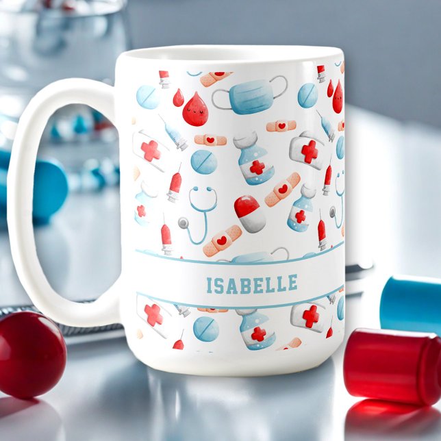 Medical Pattern Name Monogram Nurse Large Coffee Mug (Medical Pattern Name Monogram Nurse Large Coffee Mug)