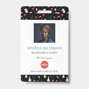 Medical Pattern Registered Nurse Healthcare Logo ID Badge