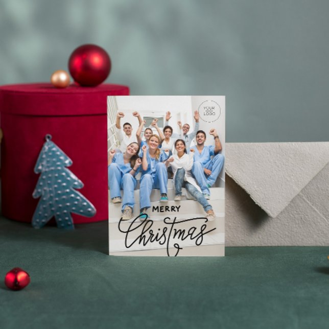 Medical Practice Custom Logo Message Xmas Holiday Card (Creator Uploaded)