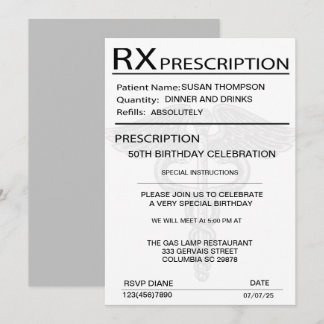Medical Prescription Pad 50th Birthday Party Invitation