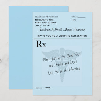 Medical Prescription Pad Blue Wedding Celebration Invitation
