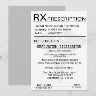 Medical Prescription Pad Graduation Party Invitation