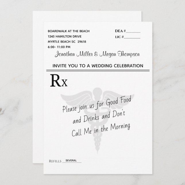 Medical Prescription Pad Wedding Celebration  Invitation (Front/Back)
