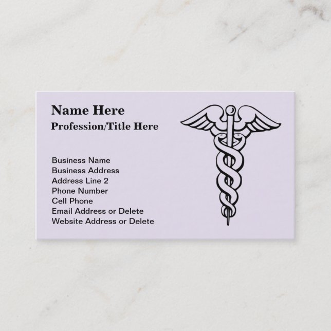 Medical Profession Symbol | Caduceus Nursing Business Card (Front)
