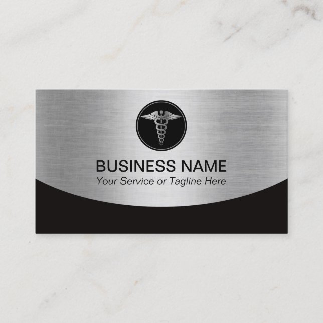 Medical Professional Black & Silver Business Card (Front)