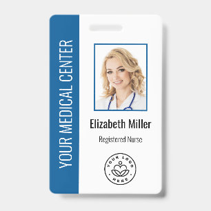 Medical Professional Custom Photo & Text Blue ID Badge