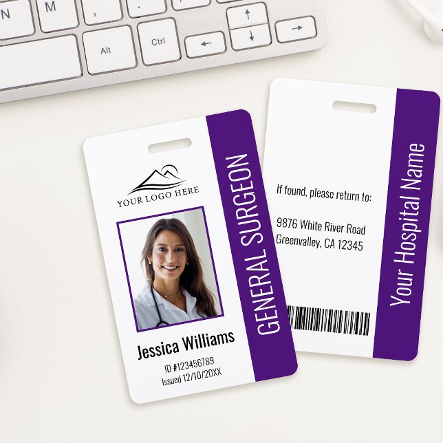 Medical Professional Custom Photo & Text Purple ID ID Badge (Creator Uploaded)